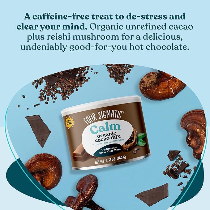 Four Sigmatic Mushroom Hot Cacao Mix with Reishi | Organic Reishi Mushroom with Cacao Powder | Stress Relief & Sleep Support | Vegan, Gluten-Free & Dairy-Free | 30 Serving Can