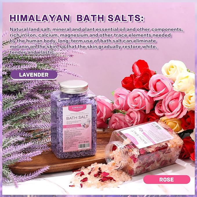 Bath Salts -46 oz, Pack of 2 Natural Epsom Salt Rose, and Lavender- Essential Oils Relaxes and Better Sleep Himalayan Pink Salt Foot Soak Tea Tree Oil