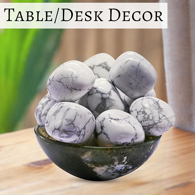 Amazing Gemstone Howlite Crystals and Healing Stones Tumbled - 1000+ Carats Howlite Stone Gem Stones, Natural Healing Stones for Energy Balance, Stress Relief - Premium Polished Gems Rocks