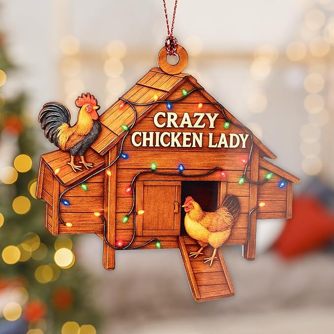 Chicken Christmas Ornament – Funny Farm Decor – Backyard Chicken Lover Gift – Merry Chick-Mas Rooster Hen – Farmhouse Holiday Tree Decoration – Rooster Ornament RUSATEN Chicken2