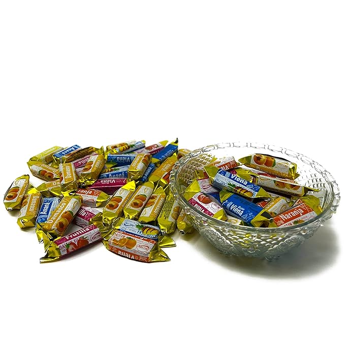 Halloween Fruity Hard Candy Filled With Real Fruit Pulp - 1 lbs - Peach, Strawberry, Pineapple, Orange and Lemon Flavored Bon Bons Filled with Real Fruit Pulp - American Vintage Candy Snack Assortment - Individually Wrapped, 16 oz.