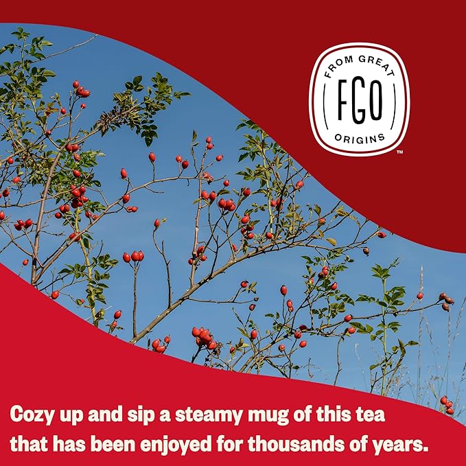 FGO Organic Rosehips Tea, 20 Count, Eco-Conscious Herbal Tea Bags, Resealable Bag, Caffeine Free, Packaging May Vary (Pack of 1)