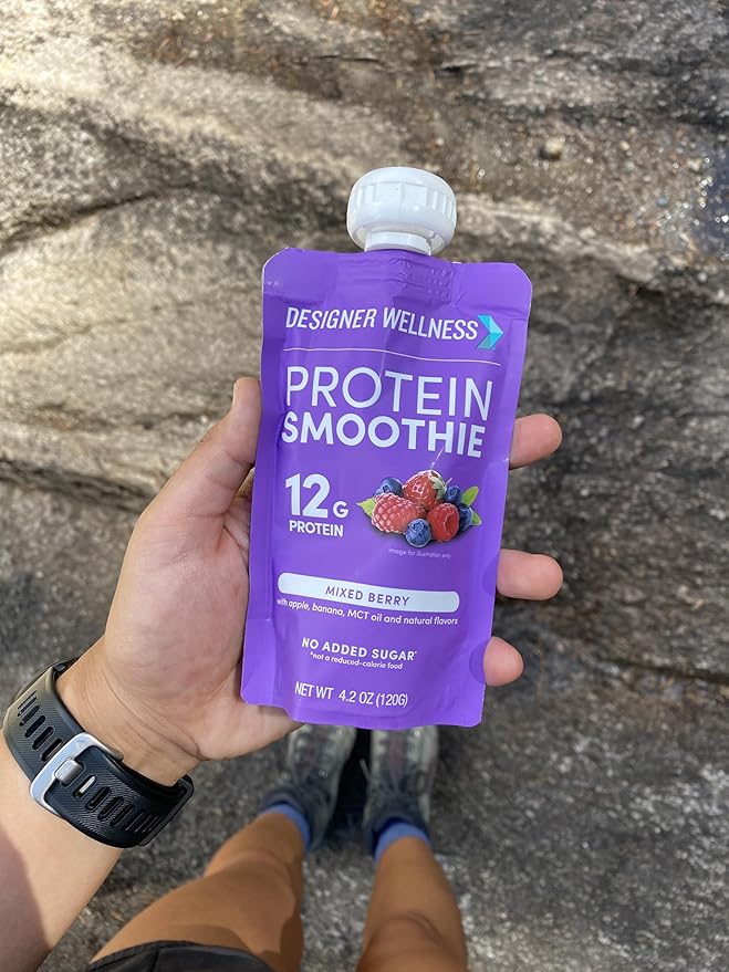 Designer Wellness Protein Smoothie, Real Fruit, 12g Protein, Low Carb, Zero Added Sugar, Gluten-Free, Non-GMO, No Artificial Colors or Flavors, Mixed Berry, 24 Count