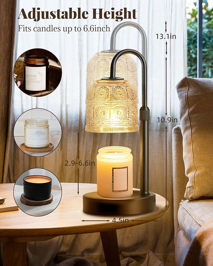 Dimmable Candle Warmer Lamp with Timer Adjustable Height, Mothers Day Birthday Gifts for Mom, Home Decor Housewarming Gifts for Women, Modern Electric Wax Melt Warmer for Scented Jar Candles