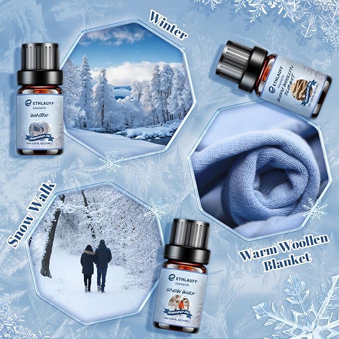 Essential Oils Set, Winter, Warm Woollen Blanket, Balsam Fir, Snow Walk, Sleigh Ride, Gingerbread