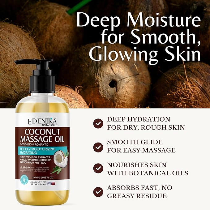 Tropical Coconut Massage Oil for Massage Therapy, Soothing Romantic Massage Oil for Relaxing, Skin Moisturizing & Hydrating, 8 fl oz