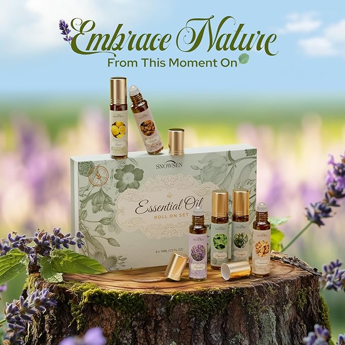 Essential Oils Roll on Set, Aromatherapy Oils with Roller Ball for Skin, Natural Essential Oil Roller Gift Set with Lavender, Peppermint, Frankincense, Eucalyptus, Lemon, Myrrh