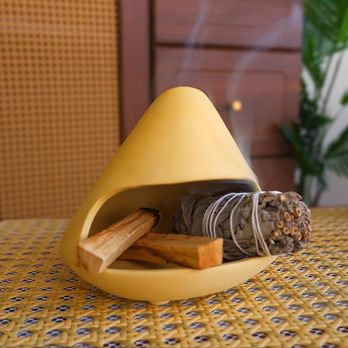 Palo Santo Holder Incense Burner-Unique Zongzi-Shaped Clay Smudge Bowl for Sage,Copal,and Stick Incense-Mini Chiminea Meditation Tool for Zen Decor for Energy, Yoga, Meditation & Aromatherapy