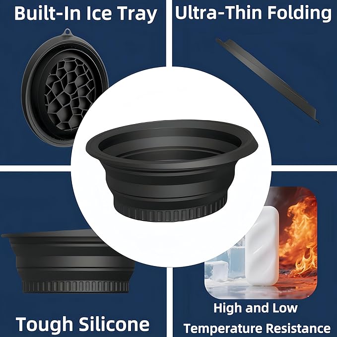 Face Bowl for Ice with Built-in Ice Tray – Collapsible Silicone Facial Ice Bath Bowl for Cold Plunge Therapy, Skin Tightening & Acne Relief – Portable Spa Tool for Home & Travel(Black)