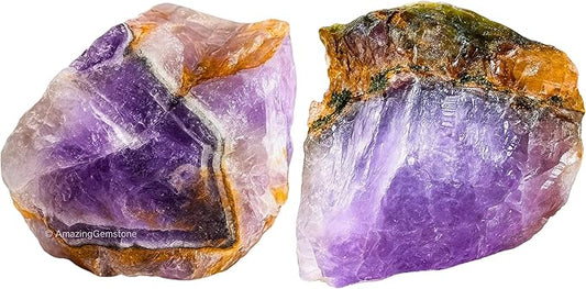 Amazing Gemstone Amethyst Chevron Raw Crystals and Healing Stones, Natural Rocks for Tumbling - DIY Raw Stones and Crystals, 2 Pieces