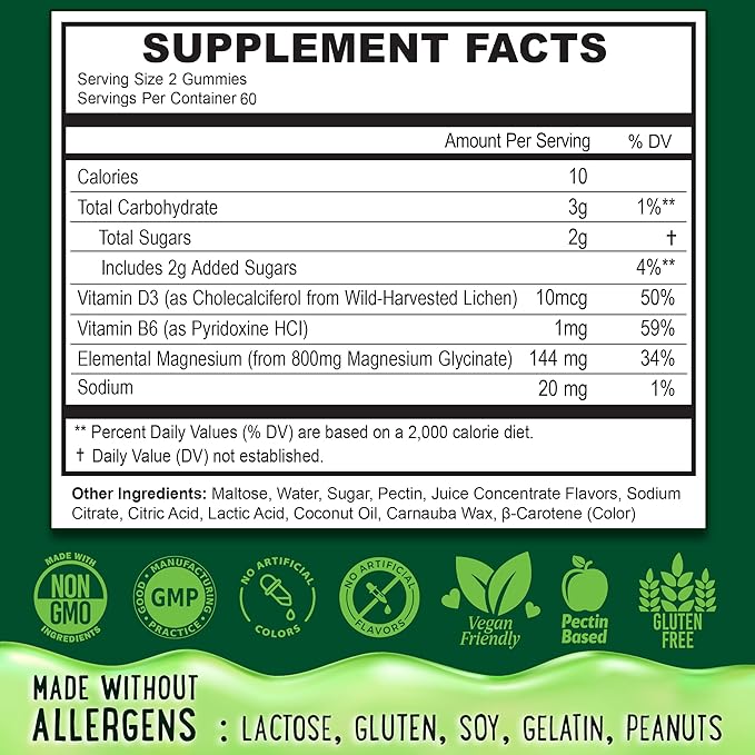 Center-Filled Magnesium Glycinate Gummies 400MG - High Absorption for Kids, Teens & Adults - Supplement for Sleep, Calm & Muscle Relaxation with B6 & D3 - Gluten Free & Vegan Friendly - 120 Count