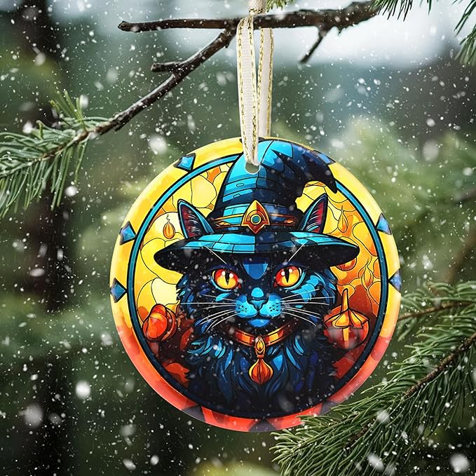 Christmas 2025 Ornaments, Christmas Ornament Gift, Holiday Keepsake, Stocking Stuffers, Gift Ideas - Black Cat with Witch Hat