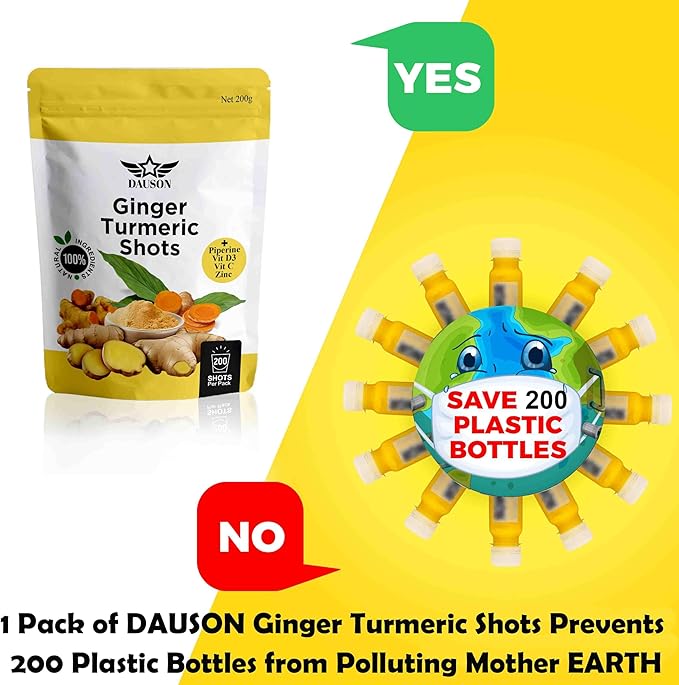 Ginger Turmeric Supplements with Piperine, Vitamin C, Vitamin D3 & Zinc | Turmeric Ginger Shots for Joint, Heart, Brain, Gut & Skin Health | 200 Servings | Ayurvedic | Powder