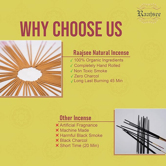 Raajsee Incense Sticks Lemon Grass 100 gm Pack-100% Pure Organic Natural Hand Rolled Free from Chemicals-Perfect for Church, Aromatherapy,Relaxation,Meditation,Positivity & Sensual Therapy