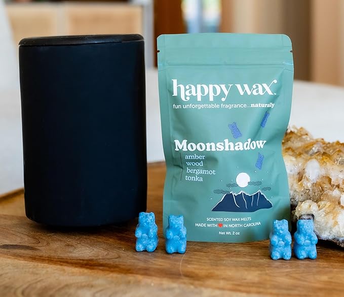Happy Wax Moonshadow Scented Bear Wax Melts - Natural Strong Scented Woodsy Wax Melts Infused w/Essential Oils - Non Toxic Wax Melt & Pet Safe Wax Melts - (8 oz Pouch)