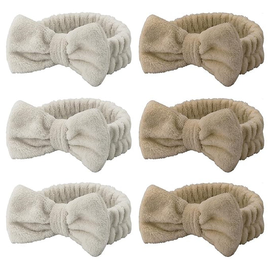 Casoty 6 Pcs Spa Headbands, Hair Holder for Washing Face, Soft Coral Fleece Facewash Headband, Bow Hair Bands, Beauty Headbands for Face Washing Shower Skin Care Yoga