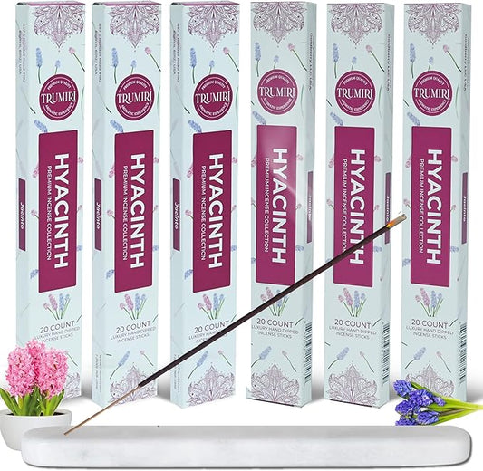 Hyacinth Incense Sticks - Total 120 Insence-Sticks - 6 Packs of 20 Insense - Inciensos - Inscents - Natural Non Toxic Ingredients - Incents - Incence - Inscense - Insents