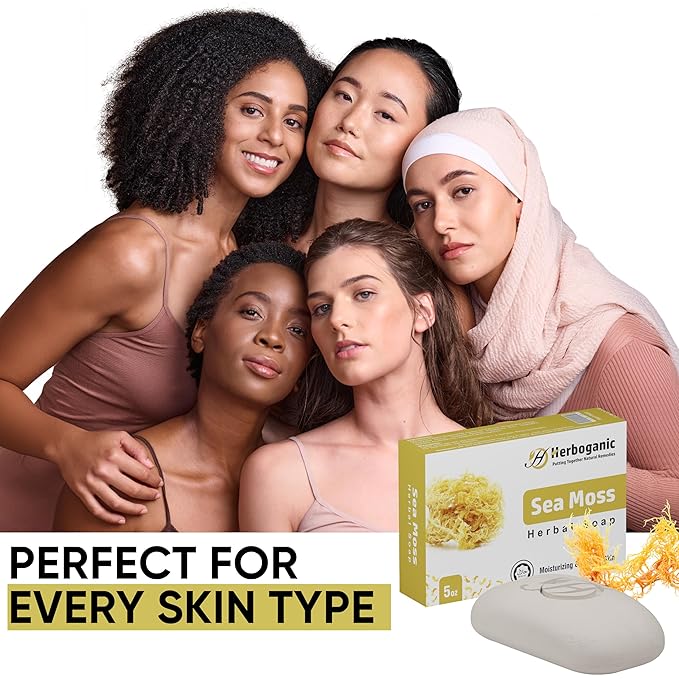 HERBOGANIC Sea Moss Herbal Soap | Pack of 6 of 5oz soap Bar | Ideal for Men and Women, Soothing and Nourishing Soap for Moisturization