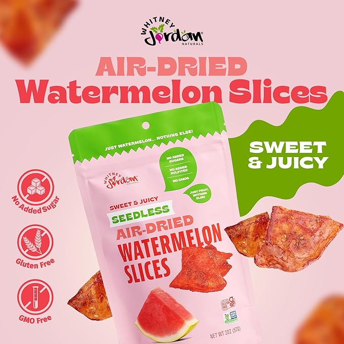 Whitney Jordan Naturals Air-Dried Watermelon Slices | Dried Fruit Snack Made from Real Watermelon | No Sugar Added, Gluten-Free, Vegan, Chewy Fruit for Healthy Snacking On-the-Go | 2 Oz, Pack of 10