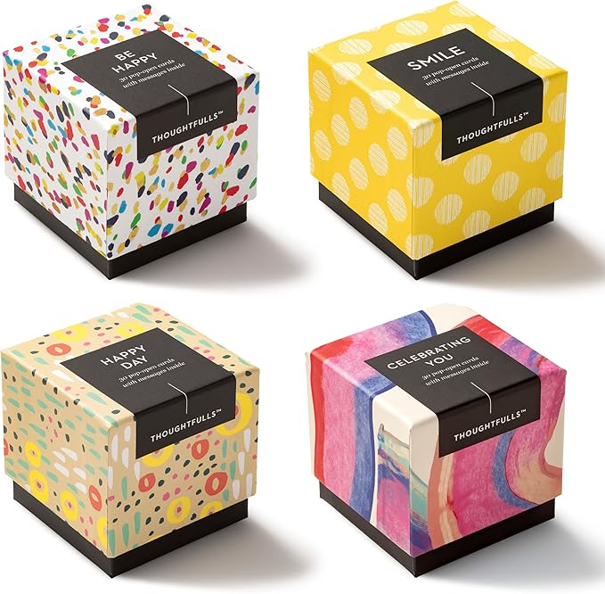 Compendium ThoughtFulls Pop-Open Cards — 4-Pack of Celebrating You, Be Happy, Happy Day, Smile — 120 Pop-Open Cards, Each with a Different Message Inside