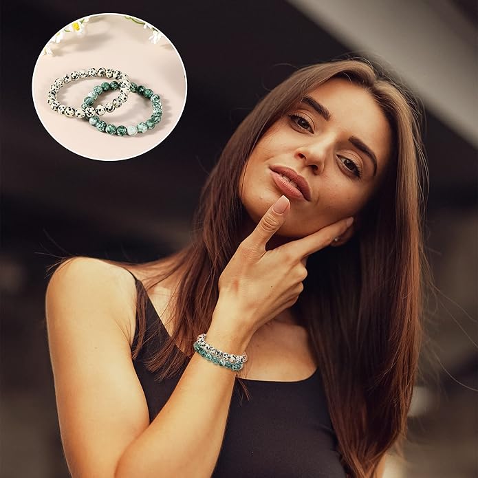 Bivei Natural Gemstone Semi Precious Healing Crystals Handmade Stretchy Round Beads Bracelet, Enhance Positive Energy