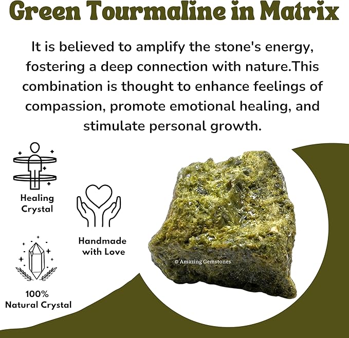 Amazing Gemstone 2 Pieces Green Tourmaline in Matrix Raw Crystals and Healing Stones, Natural Rocks for Tumbling and DIY Raw Stones and Crystals