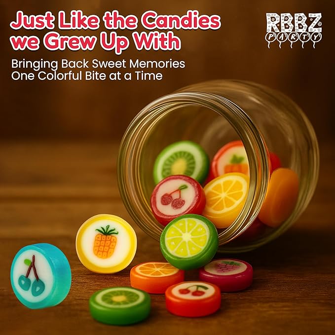 Fruit Slices Candy - Hard Candy Bulk 1 lb Bag of Individually Wrapped Small Candy Fruit Slices (approx. 118 pcs) Hard Candies Assortment - Great for Candy Buffet - Office Candy - Treat Bags