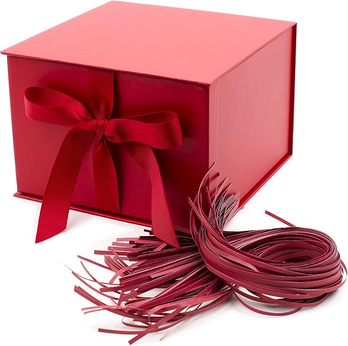 Hallmark Medium Gift Box with Lid and Shredded Paper Fill (Red 7 inch Box) for Birthdays, Graduations, Anniversaries, Christmas, Valentine's Day, All Occasion