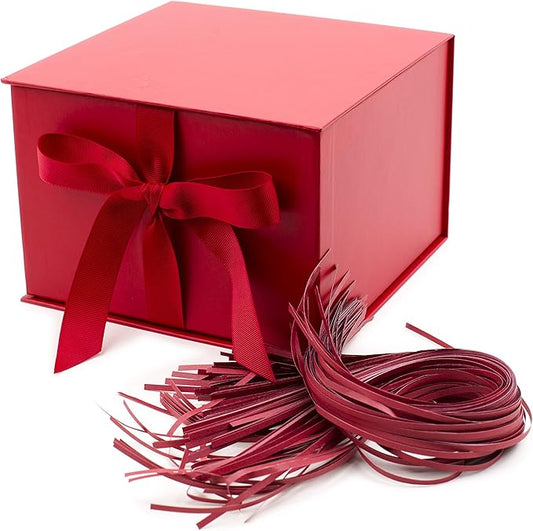 Hallmark Medium Gift Box with Lid and Shredded Paper Fill (Red 7 inch Box) for Birthdays, Graduations, Anniversaries, Christmas, Valentine's Day, All Occasion