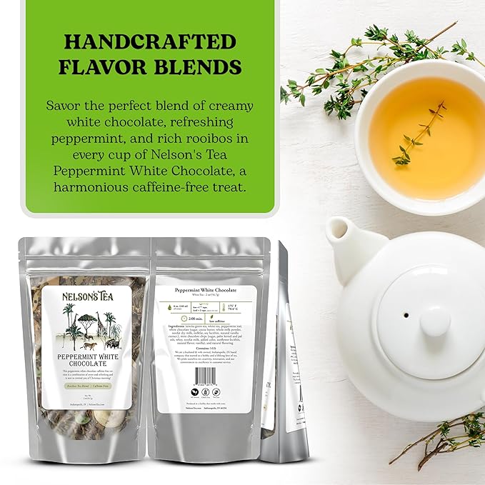 Nelson's Tea - Peppermint White Chocolate - Caffeine Free - Loose Leaf Tea with Green & Red Rooibos - White Chocolate Peppermint Tea (2 oz)