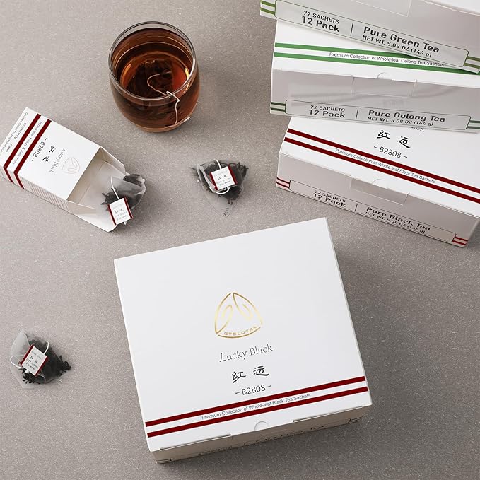 GTGLOTRA Full-Leaf Black Tea, 72 Pyramid Bags (12 Pack), Easy Brew, 100% Natural, Low Caffeine, Caffeine Alternative to Coffee, Biodegradable Tea Whole Leaf Tea Sampler, Family Size, Office Reception,Daily Consumption,Gifts