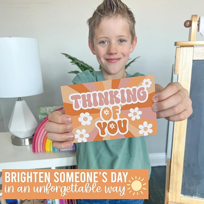 Hadley Designs Thinking of You Cards with Envelopes - 24 Hello Greeting Cards Thinking of You Card for Men & Women Bulk, Blank Encouragement Card for Kids, Just Because Cheerful Encouraging Notecards