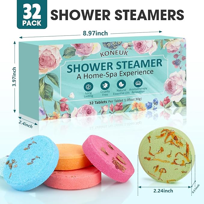 32 Pack Shower Steamers Aromatherapy Gifts for Women and Men, Bulk Shower Bombs with Essential Oils, Self Care, Spa Gifts, Birthday Gifts, Stocking Stuffers and Christmas Gifts