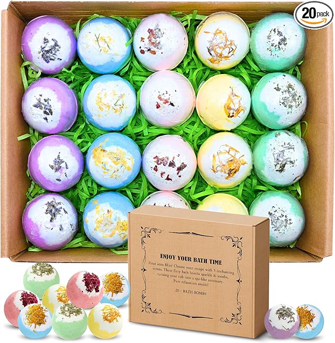 Bath Bombs Set for Women, 20 PCS Natural Argan Oil & Organic Oil Dry Skin Moisturize, 5 Different Scents, Perfect for Bubble Spa Bath, Ideal Gifts for Women, Girls, Wife, Mother