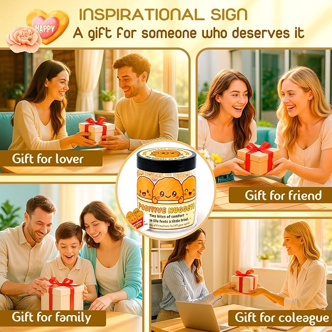 Emotional Support Nugget – Chicken Nugget Gifts - 60 Positive Chicken Nuggets Daily Affirmation Cards Jar – Inspirational Gifts for Women - Self Care Gift for Coworkers, Teen Girl, Friends, Boss