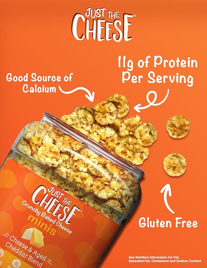 Just the Cheese Minis – Cheese & Aged Cheddar Blend Crisps, 12 oz Jar, Delicious Low-Carb Lifestyle Protein Chips, High-Protein, Gluten-Free Crisps, Keto-Friendly, Zero Sugar, Perfect Snack for Adults