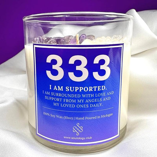 333 Angel Number Candle, 10oz, Crystal candle, 100% Soy Wax & Phthalate-Free Fragrance candles, Gifts candles for women, Angel Number Gift, Healing Candle, Spiritual Candle