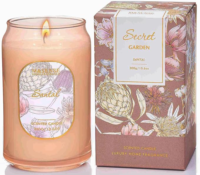 M&SENSE Santal Candles for Home Scented, 10.6 Oz Soy Wax Candles Non Toxic Jar Candle Up to 60 Hours Long Burning Home Fragrance Gift for Stress Relief, Meditation, Yoga