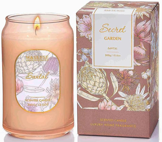 M&SENSE Santal Candles for Home Scented, 10.6 Oz Soy Wax Candles Non Toxic Jar Candle Up to 60 Hours Long Burning Home Fragrance Gift for Stress Relief, Meditation, Yoga