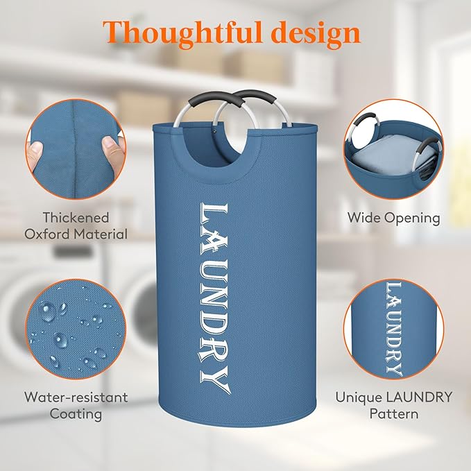 Lifewit 100L 2-Pack Large Laundry Basket, Collapsible Laundry Hamper with Aluminum Handles, Waterproof Freestanding Dirty Clothes Hampers for Laundry Room Bedroom Dorm Bathroom, Blue