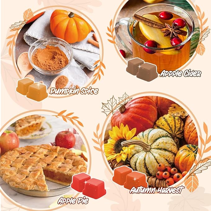 Autumn Scented Wax Melts, Scented Soy Wax Cubes Gift Set for Wax Warmer-Pumpkin Spice, Apple Cider, Apple Pie, Autumn Harvest, Cinnamon, Maple Syrup, Candy Corn, and Autumn Wreath, 8x2.5oz