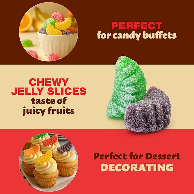 Fruit Slices Jelly Candy | 2 Pound Bag | Assorted Flavors | Sugar-Dusted Nostalgic Sweets
