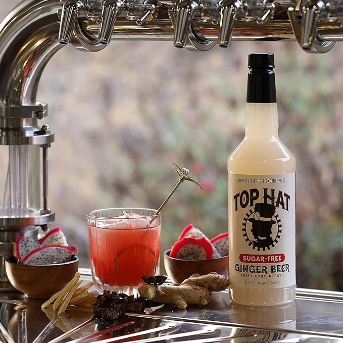 Top Hat Keto Sugar Free Diet Ginger Beer Syrup - Made with Organic Monk Fruit – Zero Sugar Ginger Syrup for Soda Makers - Makes 32 Craft Sodas, Cocktails, Mules or Mocktails - Compatible with SodaStream - 32oz bottle