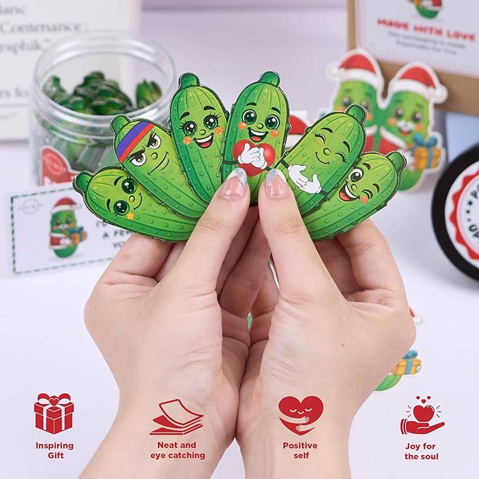 Funny Holiday Pickle Jar for Santa – 60 Motivational Notes & Gag Affirmations | Secret Santa Gift, Stocking Stuffer, Christmas Desk Decor, Just Because Holiday Pickle Gift for Adults, Coworkers