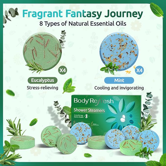 Shower Steamers Aromatherapy - 8 Pack Eucalyptus Mint Shower Bombs with Essential Oils, Birthday Gifts for Women Self Care Relaxation Home SPA Stress Relief,Gifts for Girlfriend Teacher Christmas Gift