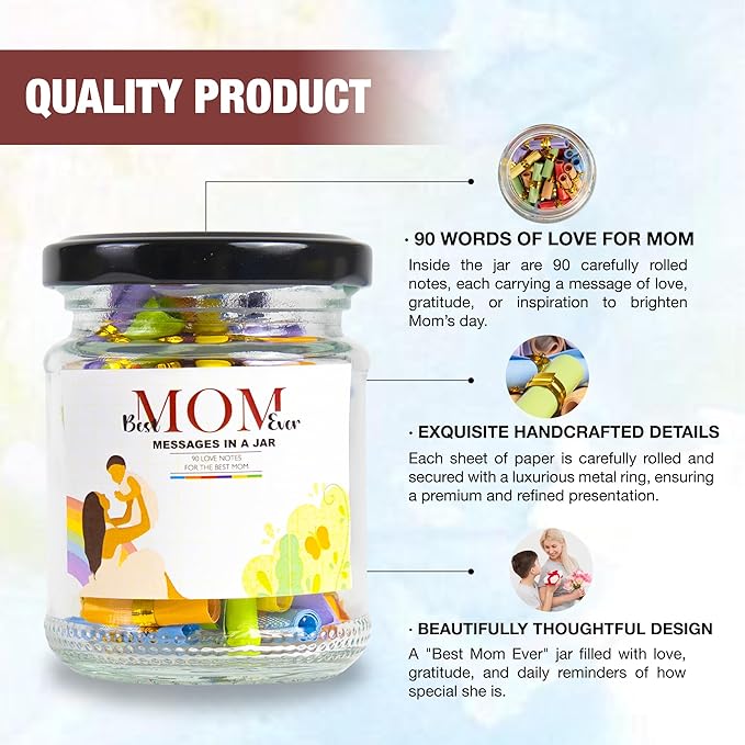 90 Love Notes for Mom in a Jar with NFC Keychain, Mothers Day Gifts, Mothers Day Gifts for Mom, What I Love About Mom, Mom Birthday Gifts, Christmas Gifts for Mom, Mom Gifts from Daughters