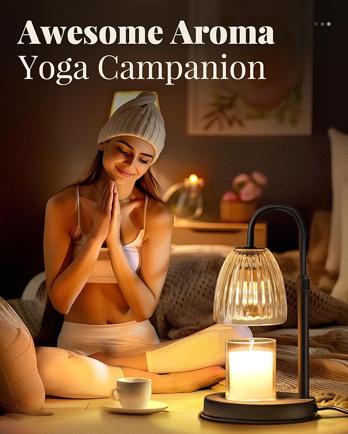 Dimmable Candle Warmer Lamp with Timer Adjustable Height, Birthday Gifts for Women, Home Decor Housewarming Gifts for Mom, Modern Electric Wax Melt Warmer for Scented Jar Candles, Black