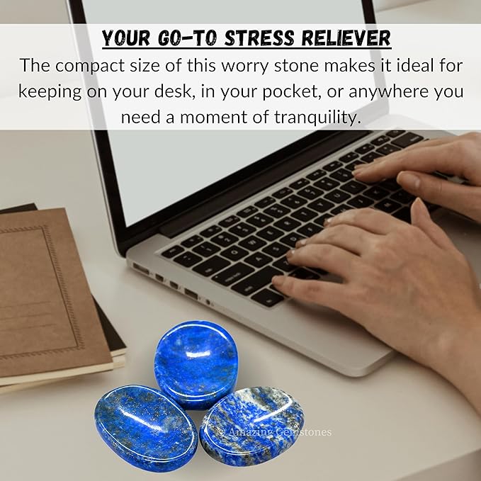 Amazing Gemstone Lapis Lazuli Worry Stone, Healing Crystals - Piedra Crystal Fidget for Gift, Meditation, Calming, Relaxation, Stress Relief