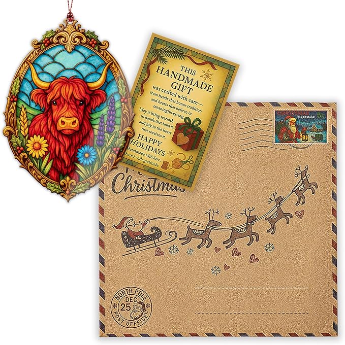 Highland Cow Ornaments-Highland Cow Gifts-Christmas Ornament 2025-Vintage Farmhouse Christmas Ornament - Christmas Ornaments 2025-White Elephant Gifts-Xmas Tree Funny Decoration RUSATEN Cowxmas 1