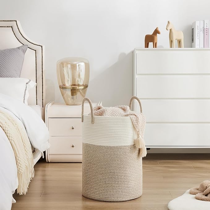 Cotton Rope Laundry Basket by YOUDENOVA, 72L Woven Collapsible Laundry Hamper, Clothes Hamper with Reinforced Handles in the Laundry Room, Bedroom, Bathroom, Brown